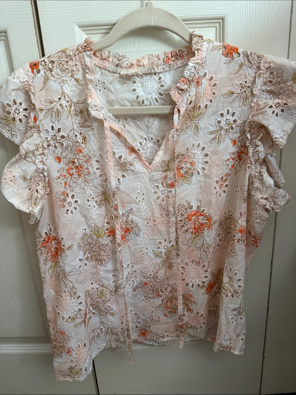 Solitaire Pink Floral Eyelet Peasant Blouse